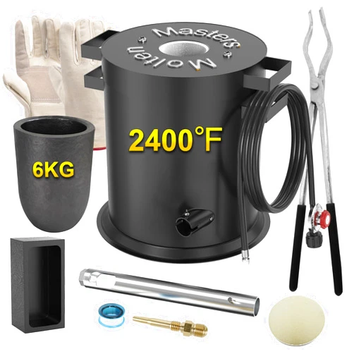Molten Masters MMasters 6KG Propane Metal Melting Furnace Kit with Gloves, 2400℉ High-Efficiency Metal Foundry for Gold, Silver, Copper, and Aluminum Smelting, Ideal for Jewelry Making and Metal Casting