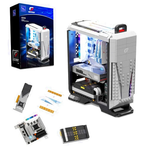 BRICKKK Technic Clamping Building Blocks Set PC Desktop Computer Building Set for Adult, PC Desktop Computer Building Kit, Creative Collectible Build-and-Display Model for Home or Office