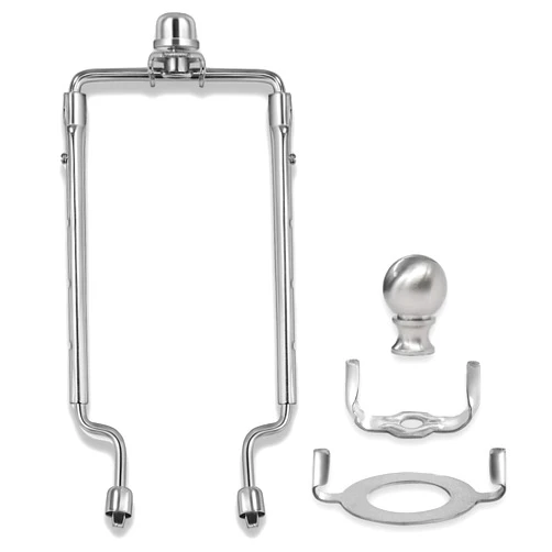 EMNOOTI 7 8 9 10 inch Lamp Shade Harp Holder,Adjustable Lamp Harp Kit,Fit Both Standard Lamp Rod and E26 Light Base UNO Fitter Adapter,with 2 Shade Attaching Finial Top (Silver Color - 1 Set)
