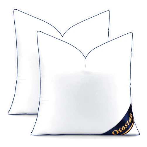 OTOSTAR 18x18 Down Alternative Fill Throw Pillow Inserts Set of 2, Soft Fluffy Synthetic Down Pillow Inserts with 100% Cotton Cooling Cover Decorative Throw Pillows for Sofa Couch Bed