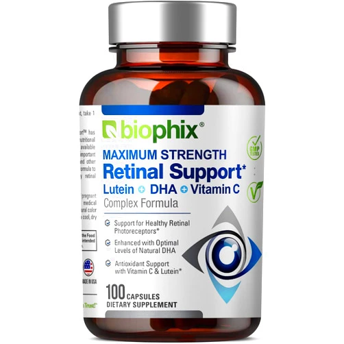 biophix Retinal Support Maximum Strength Complex Formula 100 Capsules - Zinc Vitamin C E Lutein DHA Omega-3 Astaxanthin Hyaluronic Acid - Supports Eye Vision Health