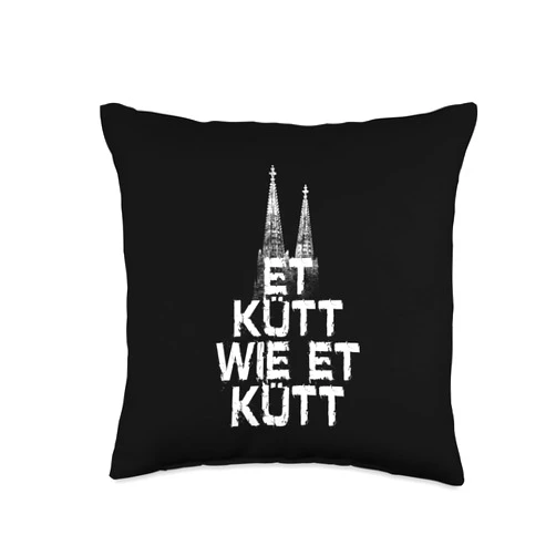 Beautiful Cologne Sayings For Köln Lovers Cologne Wie Et Kütt Germany Cathedral Kölsch Quote Throw Pillow, 16x16, Multicolor