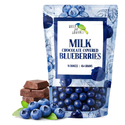 Green Jay Gourmet Milk Chocolate Blueberries - Handmade & Fresh Milk Chocolate Covered Blueberries from Michigan - Great Gift for Chocolate Lovers - 16 Ounce Resealable Bag