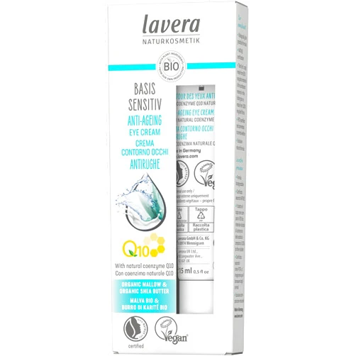lavera® Anti-Aging Eye Cream with innovative natural composition of coenzyme Q10, Organic Jojoba Oil & Aloe Vera to actively fight wrinkles, fine lines & signs of skin aging for under eyes – 0.5 Oz