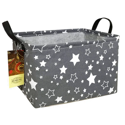 HUNRUNG Rectangle Storage Basket Cute Canvas Organizer Bin for Pet/Children Toys, Books, Clothes Perfect for Rooms/Playroom(REC-Grey star)