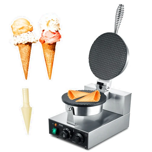 VEVOR Electric Ice Cream Cone Maker, Commercial 1230W Waffle Cone Machine, Non-Stick Stainless Steel Egg Roll Mold, with Temperature and Time Control, Handle, for Restaurant Bakery Snack Bar Family