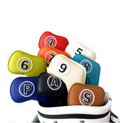 HELLO NRC Golf Iron Cover, 9 Pieces Leather Golf Club Head Cover, Colorful Digital Embroidery, with Velcro, Waterproof, Rust Resistant, with Protective Cover, Suitable for All Golf Brands.…