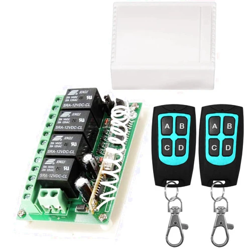 Aubric 12V Relay Remote Switch Wireless RF Remote Control Switch 4 Channel Relay Module 433Mhz Transmitter Receiver Kit Universal Remote Controller for Lights Ceiling Fan Garage Door Opener Gate Car & More