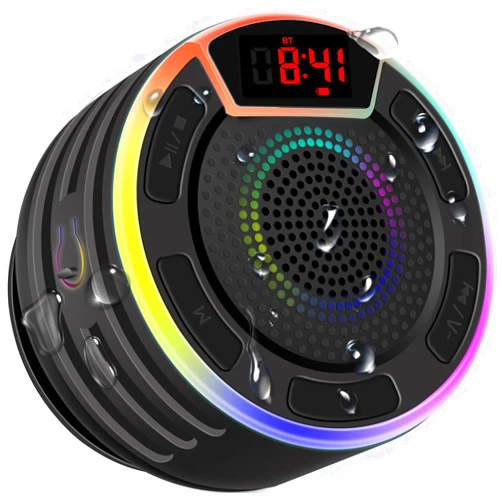 BassPal Bluetooth Speakers, IPX7 Waterproof Shower Speaker, Portable Speaker with LED Display, FM Radio, Suction Cup, Light Show, Built-in Mic, Best Gifts for Pool Beach Home Party Travel Outdoors