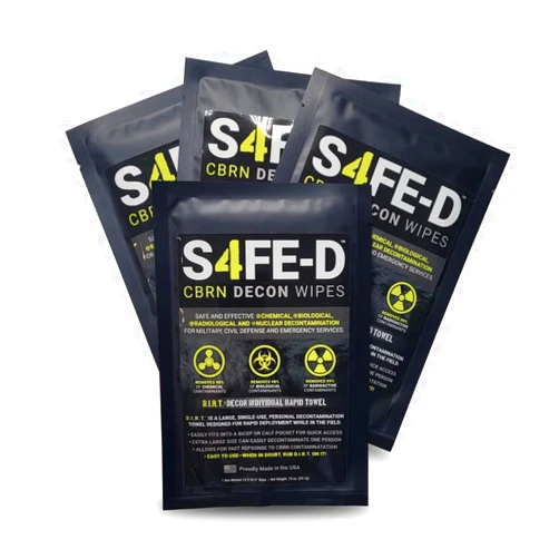 S4FE-D CBRN Decon Extra Large Decontamination Individual Rapid Towels (4 Pack), Wipes for Surface Cleaning