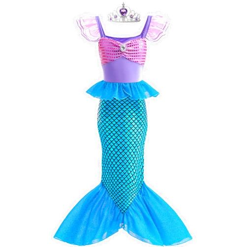 Danvren Princess Dress Up Little Girls Mermaid Costume Toddler Mermaid Dress Halloween Costumes with Crown