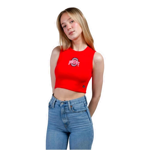 Hype and Vice Hype & Vice Cut-Off Tank for Women (Medium) - Ohio State University Top for Women, Cropped Fit Tank, College Shirts for Game Days - Red