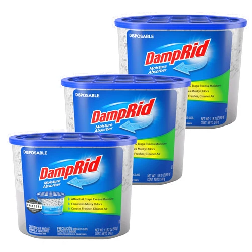 DampRid Fragrance Free Disposable Moisture Absorber with Activated Charcoal, 18 oz (Pack of 3) Moisture Absorber & Odor Remover, Lasts Up To 60 Days, No Electricity Required