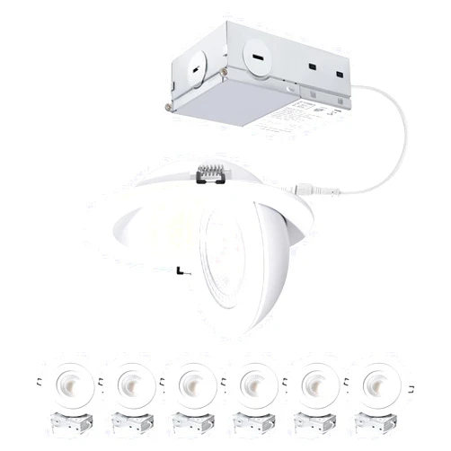 POPANU 6-Inch Gimbal Recessed Light - 12W 90° Tilt & 360° Rotation, 5CCT (2700K-5000K), IC Rated LED Eyeball Recessed Lighting, for Sloped Ceilings, Soffit Light, Hallyway，Kitchens, White 6 Pack