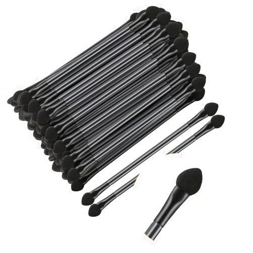 AaKode 30PCS Disposable Dual Sides Eye Shadow Sponge Brushes Makeup Applicator, Professional Double-End Eyeshadow Brushes Cosmetic Tool(12CM, Black)