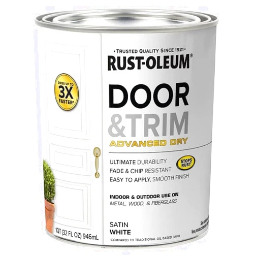 Rust-Oleum 369384 Advanced Dry Door & Trim Paint, Quart, Satin White
