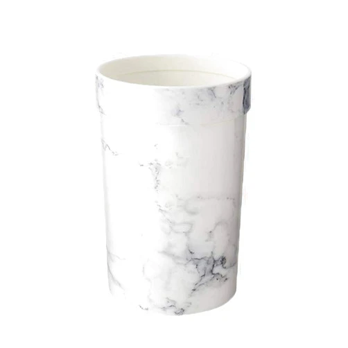 Isilky Slim Decorative Plastic Small Trash Can Wastebasket, Garbage Container Bin for Bathrooms, Kitchens, Home Offices, Dorm Rooms - White/Marble