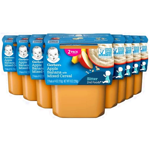Gerber Stage 2 Baby Food, Apple Banana Mixed Cereal Puree Tubs, Baby Cereal, 16PK