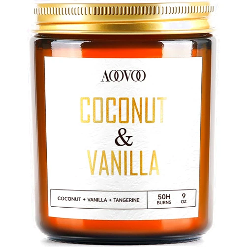 AOOVOO Vanilla Coconut Candle - Vanilla Candle, Scented Candles, Soy Candles, Aromatherapy Candle, Soy Wax Candle, Candle for Home Scented, 9oz