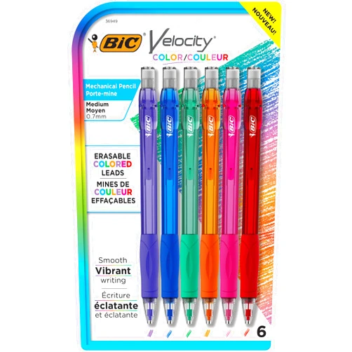 BIC Velocity Colored Lead Mechanical Pencils, Assorted Colors, 6-Pack, Colored Pencils for Classrooms and School Supplies