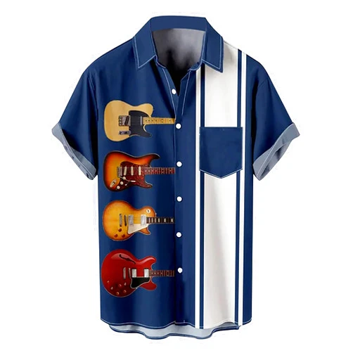 QIVICIMA Men's Retro Bowling Shirts 50s Vintage Button Down Shirts Color Block Active Shirts Flamingo Print Shirt
