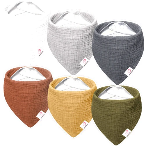 Bearmoss Muslin Baby Drool Bibs 6Pcs 100% Cotton Adjustable Baby Bandana Bibs for Baby Girls Boys Newborns Teething and Drooling