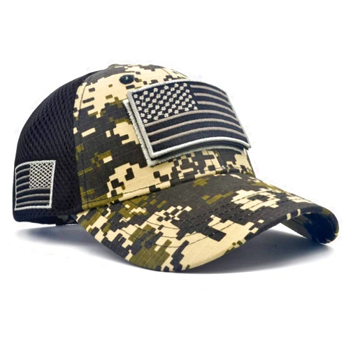 Yeyimei Baseball Cap Low Profile American USA Flag Hat Adjustable Camo Mesh Unisex Caps