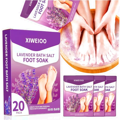 Xiweioo Foot Soak Salts with Epsom Salt for Soaking Lavender Pedicure kit Foot Bath- 20 Pack Bath sea Salts pedicure foot spa soak Products kit 21 oz Tea Tree Oil feet soak Athletes Callus Remover XIWEIOO