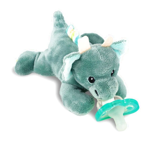 RaZbaby JollyPop Pacifier, Holder w/Detachable Baby Pacifier, Stuffed Animal RaZbuddy, All Ages 0M+, 100% Medical Grade USA Made Silicone, Machine Washable, Textured & Easy to Hold – Dragon