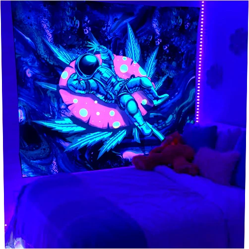 Yagizaul BlackLight Trippy Space Astronaut Tapestry UV Reactive Psychedelic Mushroom forest Tapestry Wall Hanging Weed Tapestries for Bedroom aesthetics Party Decor Poster 60 * 51 inch