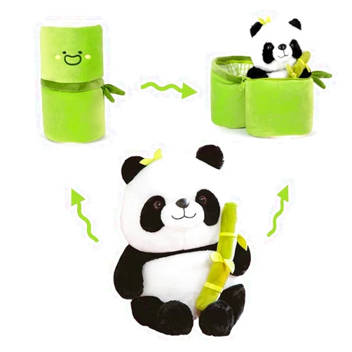 Shapeazy Cute Panda Plush Toy with Bamboo Cover, Bamboo Tube Panda Plush Toy, Kawaii Panda Stuffed Toys, Animal Panda Plush Doll Pillow Toys for Kids Funny Birthday Gift (9.8in)
