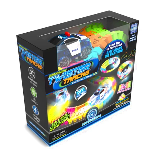 Mindscope Twister Tracks Neon Glow in The Dark 221 Piece (11 feet) of Flexible Assembly Track Emergency Series