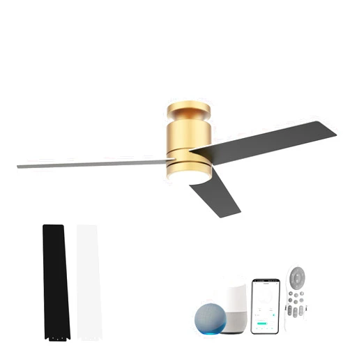 Lorpies Smart Ceiling Fan with Lights Remote,Voice Control via AG WIFI App,Ultra Quiet DC Motor,Outdoor Indoor Modern Ceiling Fan for Bedroom Patio Porch (Flush Mount,Black)