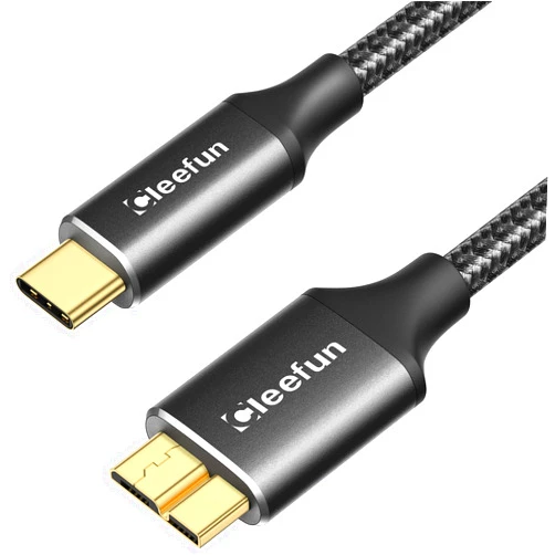 CLEEFUN USB C to Micro B Cable 3ft, 10Gbps Micro B to USB C Hard Drive Cable for External Hard Drive Seagate WD Toshiba Westgate and More, Nylon Braided - Black