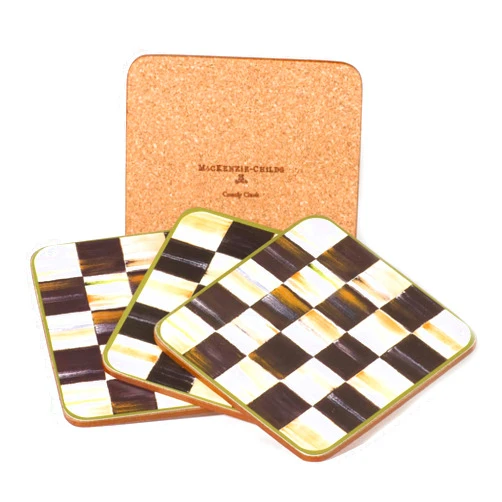 MacKenzie-Childs Cork-Back Coasters, Table Coasters for Drinks, Courtly Check, Square Set of 4