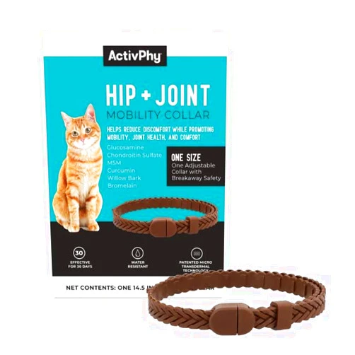 ACTIVPHY Hip + Joint Mobility Collar for Cats with Glucosamine, Chondroitin, MSM, and More | Convenient & Easy | 30 Days of Continuous Support | Water Resistant, Adjustable