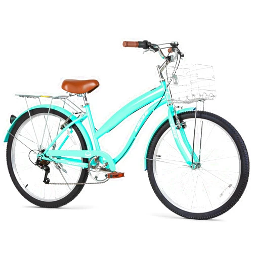 WEIZE Beach Cruiser Bike, 26 inch Commuter Bicycle for Adult Men and Women, 7-Speed/High-Carbon Steel/Front & Rear Fenders, Comfortable City Bikes with Rear Rack or Basket, Ergonomic Upright Design