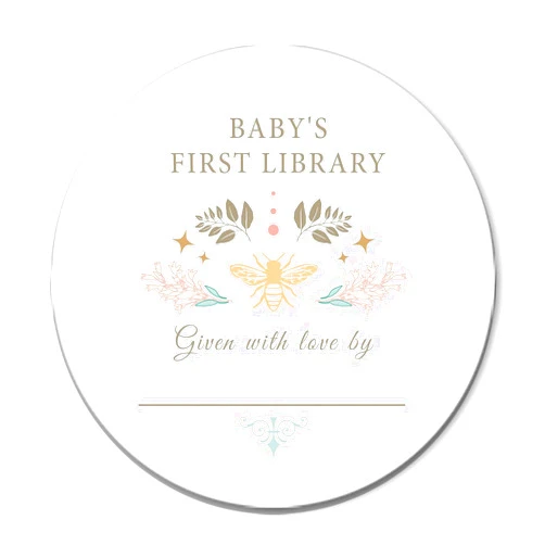 Port of Reverie Bookplate Self-Adhesive Stickers, Set of 48 From the Library of Stickers, Bee Themed Baby Shower
