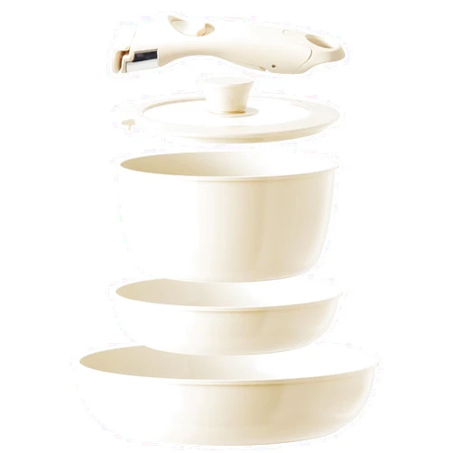 Redchef Ceramic Pots and Pans Set Non Stick, Nonstick Kitchen Cookware Sets, Non Toxic Pots and Pans Set Non Stick, PFAS PFOA & PTFE Free, Detachable Handle Pots and Pans 5 Piece, RV Cookware (Beige)