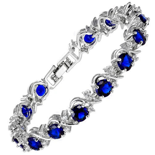 RIZILIA BLOSSOM Tennis Bracelet & Round Cut CZ [6 Colors available] in White Gold Plated, 7