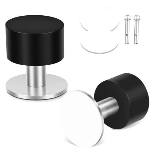 Gudui Door Stoppers Self Adhesive Door Stops for Floor Wall Mounted, Stainless Steel Doorstops with Rubber Door Bumper, No Drilling, 2 Pack, 1.5 Inch