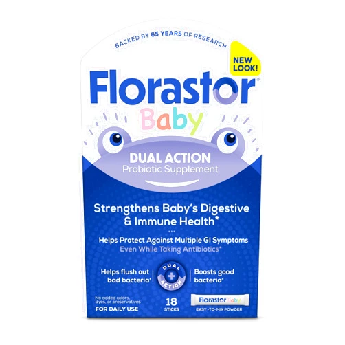 Florastor Baby Daily Probiotic Supplement, Powder Mixes with Milk, Formula or Soft Foods, Saccharomyces Boulardii CNCM I-745 (18 Powder Sticks)