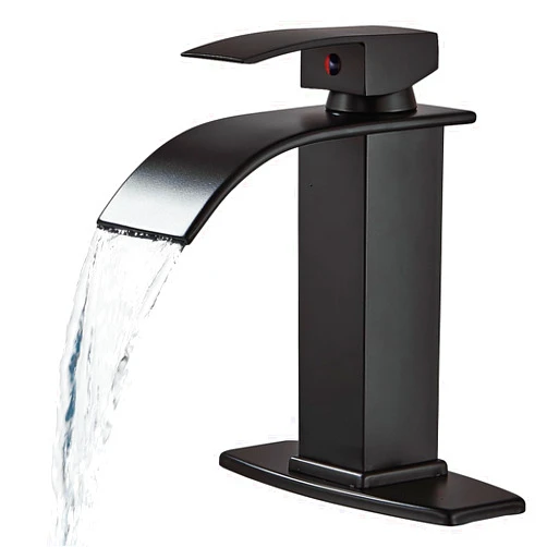YAGATAP Black Bathroom Faucets Waterfall Bathroom Sink Faucet Single Hole or 3 Hole Matte Black Bathroom Vanity Faucets Farmhouse RV Bathroom Sink Faucets Set with 6“ Deck Plate Solid Brass Deck Mount