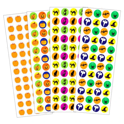 SHAPES ETC. 1152 Pcs Halloween Incentive Sticker Set 3/8in Diameter Self-Adhesive Cute Multicolor Stickers Trick Treat Holiday Spooky Crafts Decorations Reward Behavior Chart Teacher Classroom Supplies USA Made