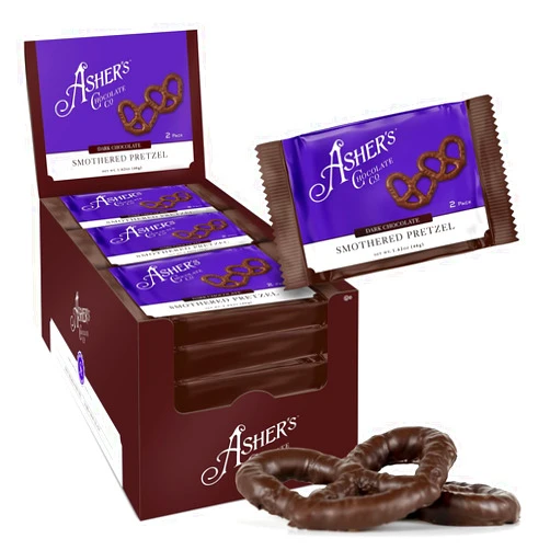 Asher's Chocolates Company, Delicious Chocolate Covered Pretzels, 2 Packs of Sweet and Salty Candies, Small Batches of Kosher Chocolate, Family Owned Since 1892 (15 Count, Dark Chocolate)