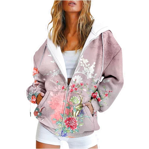Generic Fleece Pullover Women,Women's Drawstring Zip up Cute Hoodies Fall Jacket Oversized Casual Sweatshirts with Pocket