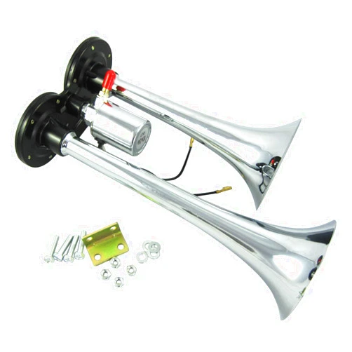 Jdmspeed New 12V Truck Train Boat RV For 150db Super Loud Dual Trumpet Air Horn Chrome W/Solenoid