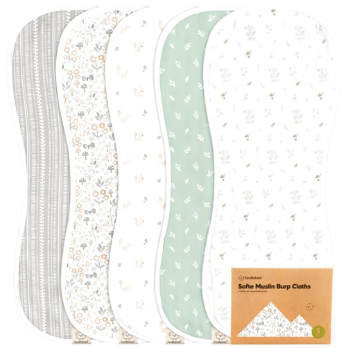 KeaBabies 5-Pack Muslin Burp Cloths for Baby Boys and Girls - Super Absorbent Baby Burp Cloth, Viscose Derived from Bamboo Cotton Baby Washcloths, Burp Rags, Large Neutral Burp Clothes for Newborn (Prairie)