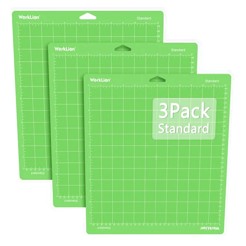 WORKLION 12x12 Cutting Mat for Cricut: (Standard adhesive, 3 Mats) Cricut Explore One/Air/Air 2/Maker Standard Adhesive Sticky Green Quilting Cricket Replacement Cut Mats