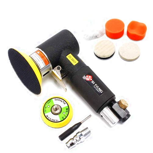 SI FANG 2inch 3inch Mini Air Sander Mini Orbital Air Sander Air Dual Action Sander Air Polisher Kit for Auto Body Work (Black 2''3''air sander)